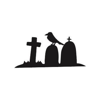 Tatouage éphémère Funeste, silhouette de cimetière avec croix, pierres tombales et corbeau